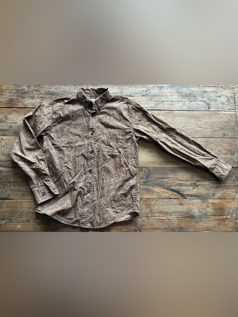 Boys Cinch Casual Long-Sleeve Brown Printed Button-Up Western Shirt